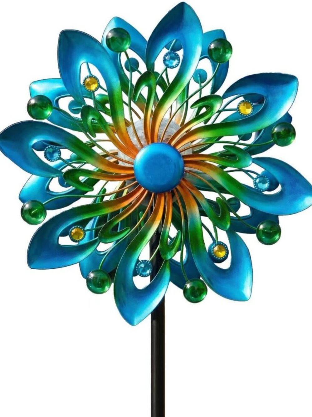 Color-Changing Solar Wind Spinner Garden Decor | 13" W x 62.2" H | Low-Wind